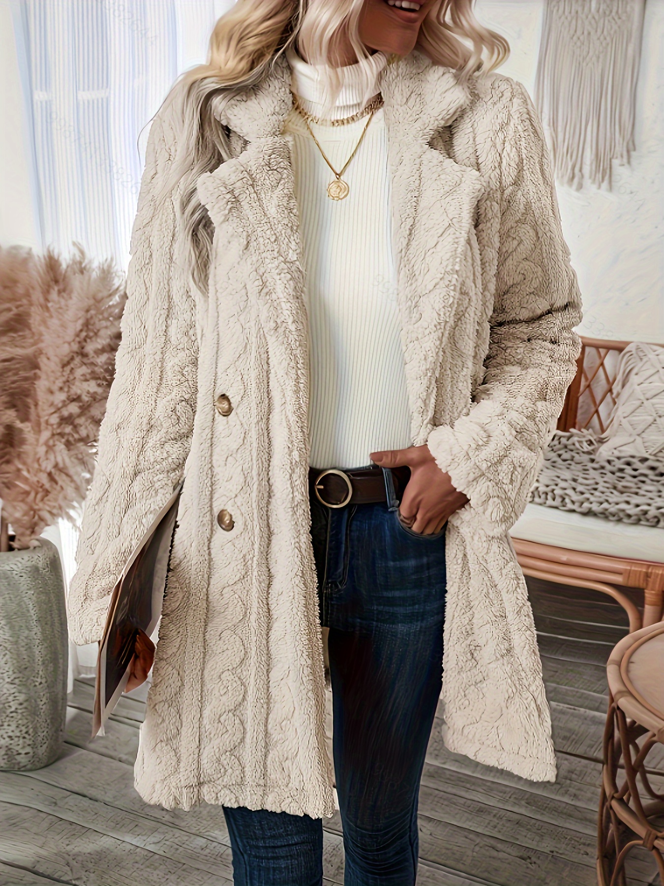 Women's Plus Textured Faux Fur Jacket
