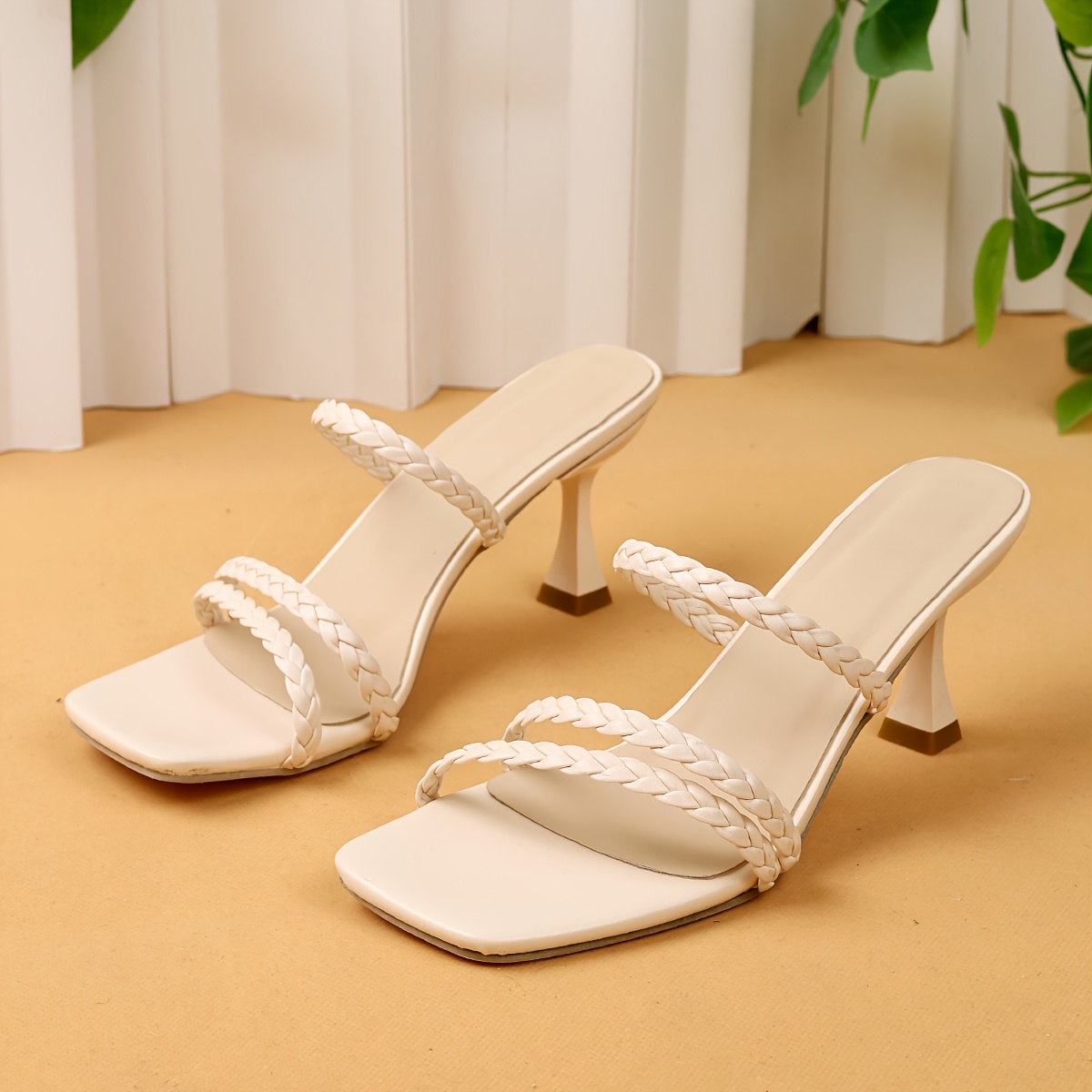 Chunky Heeled Sandals Braided Square Toe Heels Purple Braided