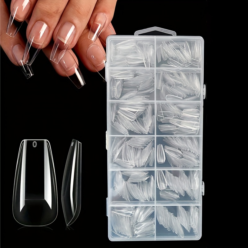 

600pcs Ballet Coffin False Nails, Transparent Acrylic Full Cover Tips, Short Length, , Pure Press On Capsule Artificial Fake Nails Set