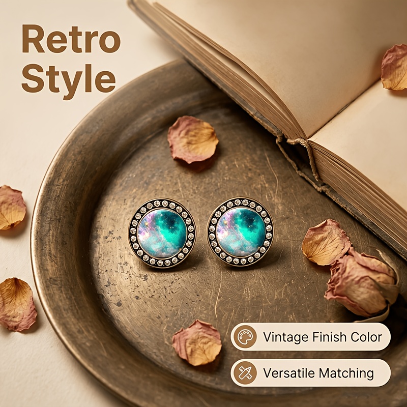 2pcs Transparent Glass Inlaid Stud Earrings Set, Circular Pattern