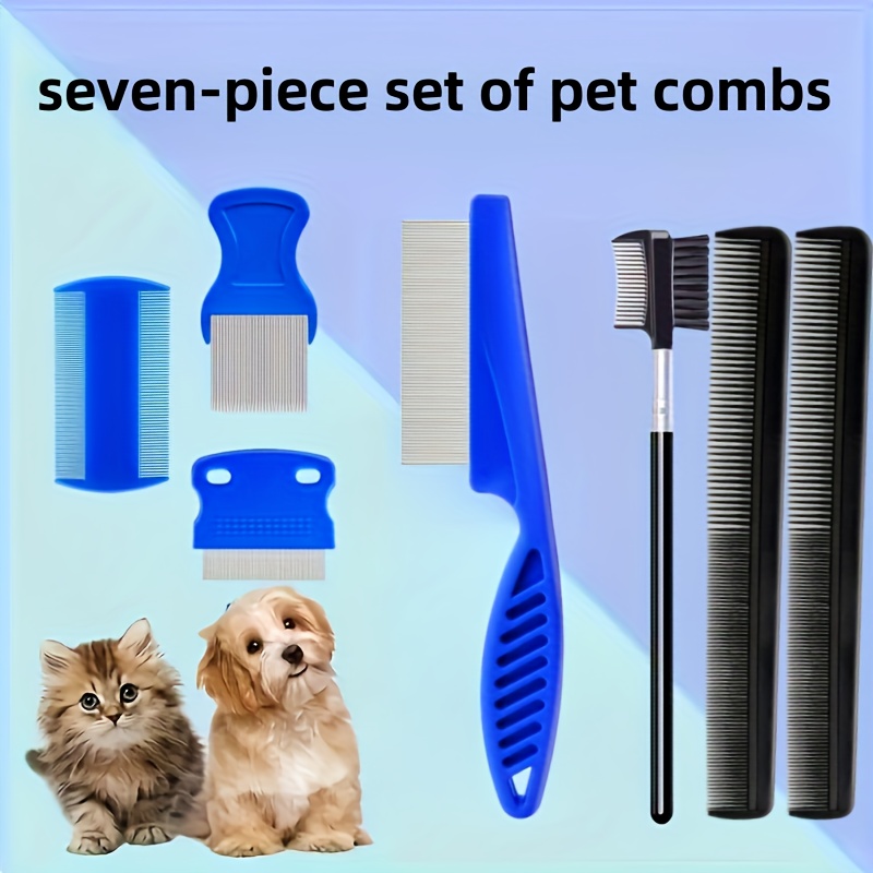 7 piece flea and lice comb set stainless steel double sided pet grooming tool suitable for detangling small dogs and cats tear stain removal and hair removal products dog grooming comb dog grooming supplies and accessories ergonomic