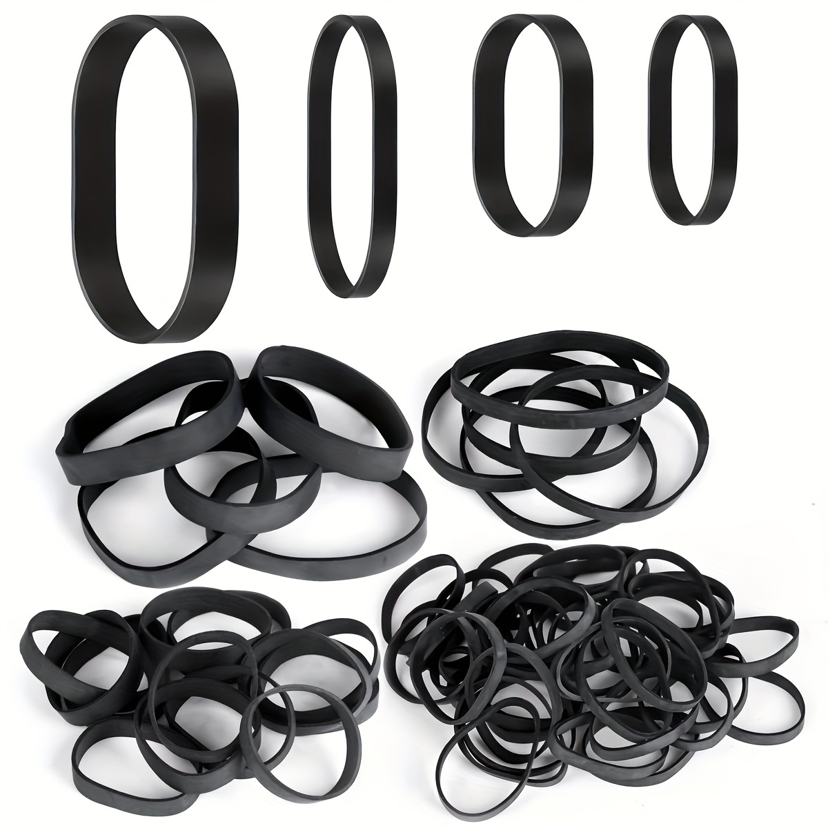 

62pcs Heavy Duty Tactical Rubber Bands Set - Uv & Heat Resistant, Bands For Camping And Survival, 4 Sizes, Black, Cold Resistant