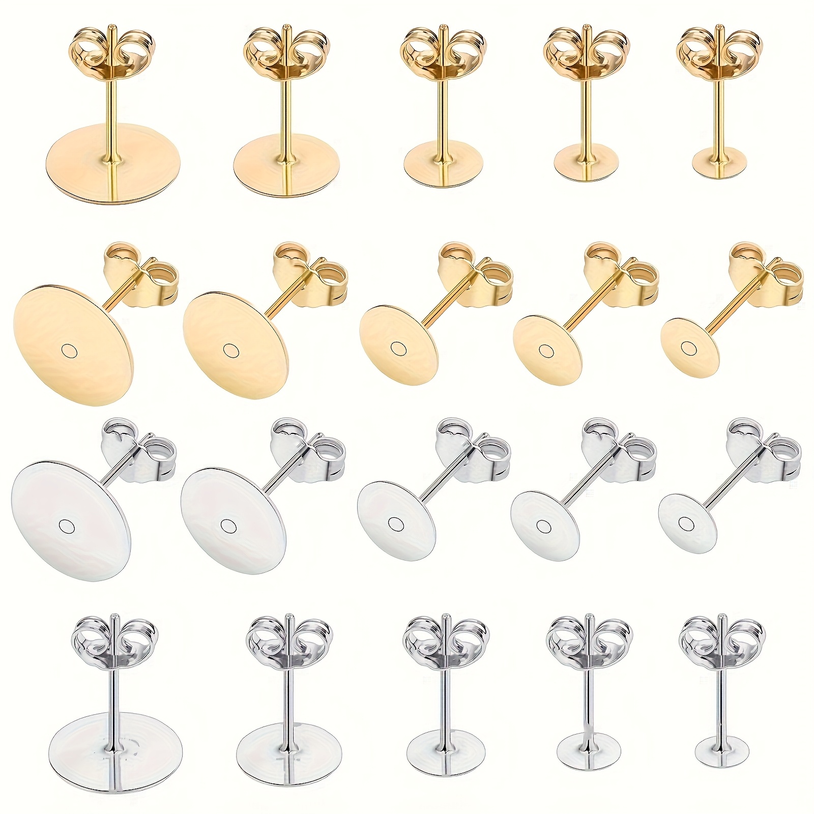 kit para hacer aretes de 24 piezas: tamaños surtidos 4/5/6/8/10mm con tapones y pasadores - suministros para crear joyería diy