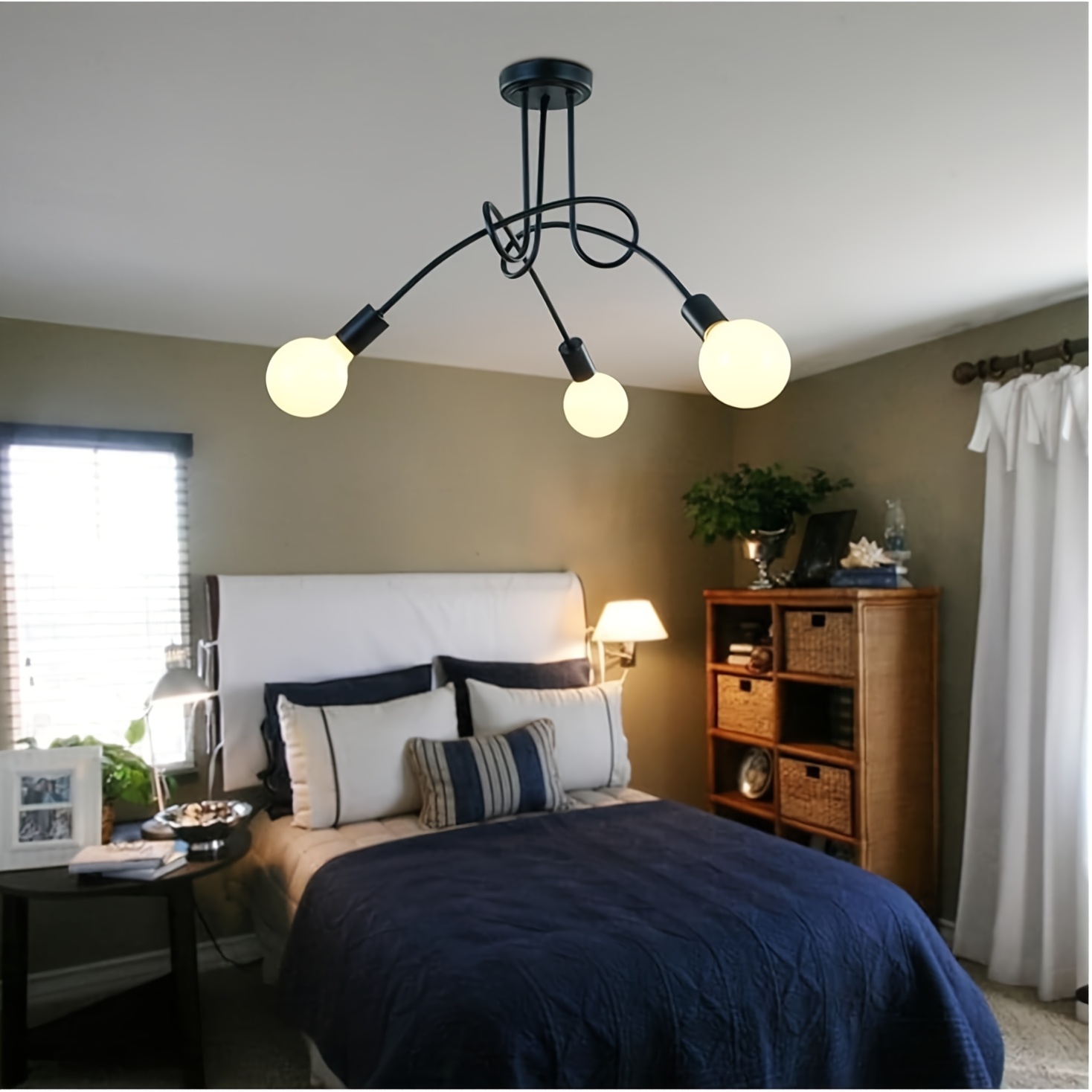 item picture   pendant light 19 inch 3 light sputnik semi flush mount ceiling light black metal rustic light fixture suitable for dining room bedroom kitchen hallway entryway vintage ceiling lighting iron pipe design no light bulbs