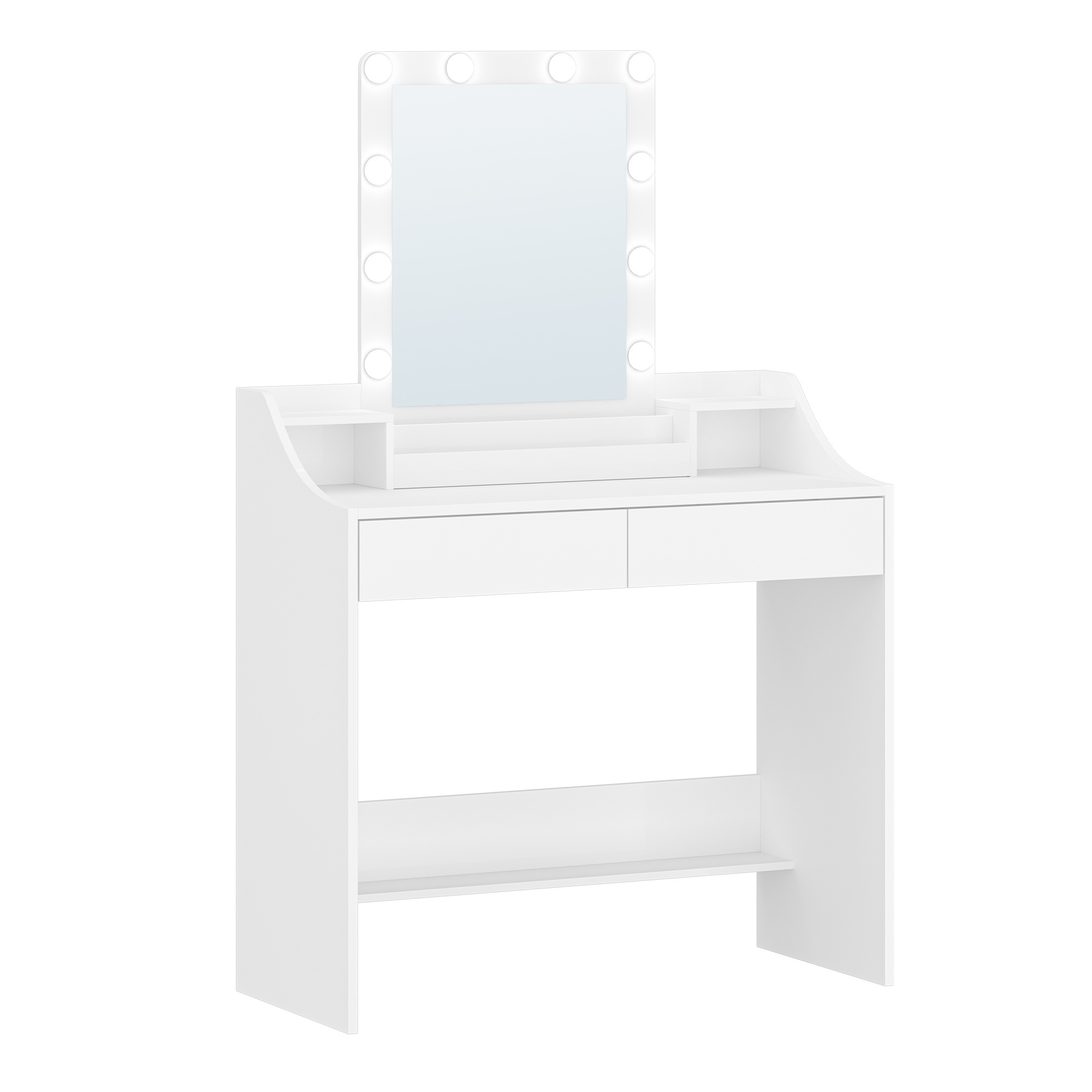 Dressing Table With Led Lighting, 90cm, Adjustable Brightness, Dressing Table With Mirror, With 2 Drawers And 3 Open Compartments, Modern, White