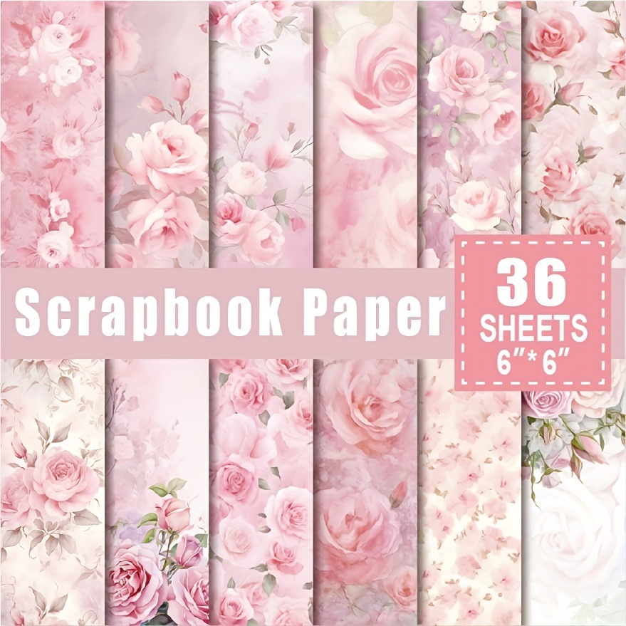 

36 Sheets Scrapbook Paper Pad In 6*6in, Art Craft Pattern Paper For Scrapingbook Craft Cardstock Paper, Diy Decorative Background Card Making Supplies Pink Rose Flower