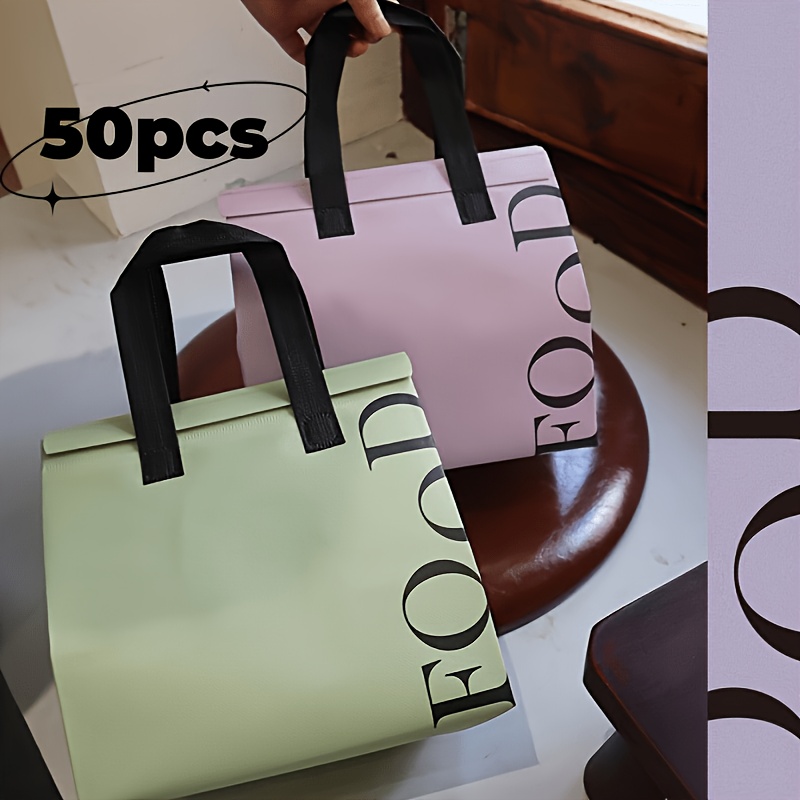 TEMU 50pcs Of Commercial Catering Takeout Bags, Non-woven Fabric Aluminum-coated Insulation Bags, Takeout Packaging Bags, Self-adhesive Sealing Bags,
