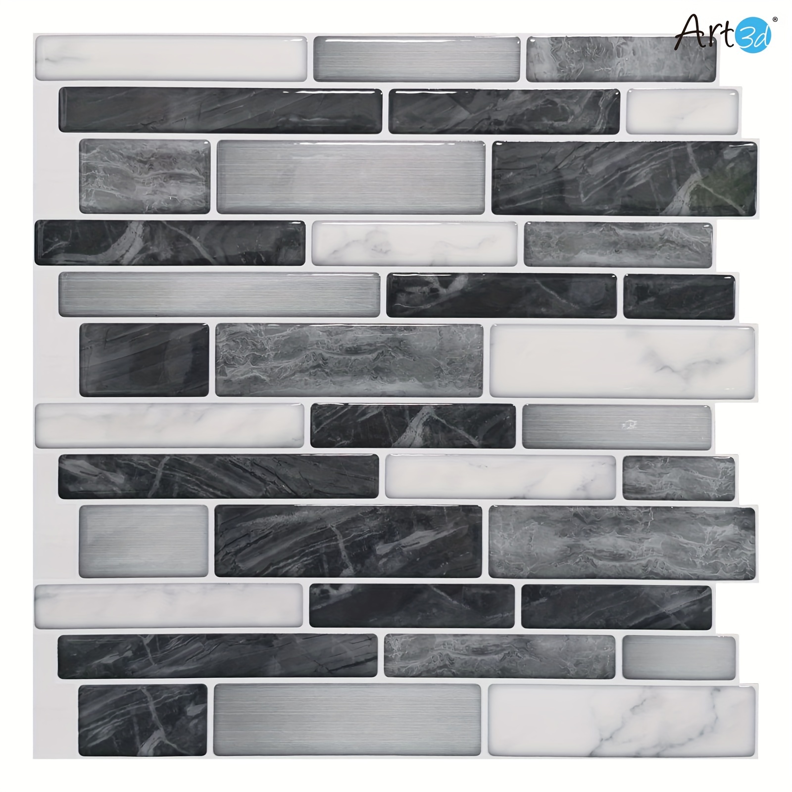 

10pcs Marble Design Peel And Stick Backsplash Tiles, 12"x12" - Black & White Pattern, Heat Resistant, Anti-bacterial, Easy Diy Installation For Kitchen, Bathroom, And More, Art3d