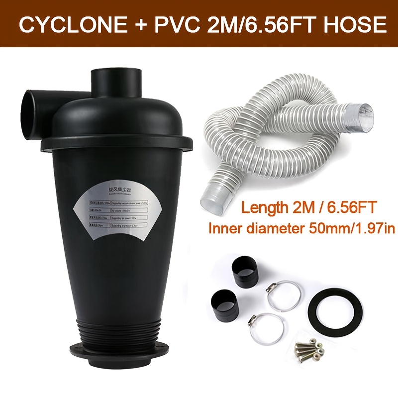 Cyclone Dust Collector Set with 2m/6.56ft PVC Hose, Industrial Vacuum Cleaner, Powder Dust Collector Filter, PP Material, Woodworking Dust Extractor Accessories