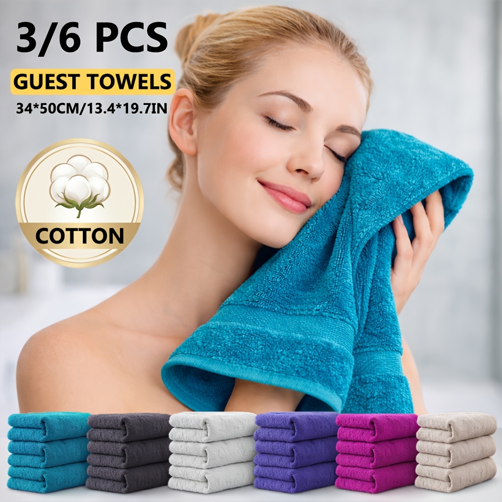 6pcs Cotton Guest Towels/3pcs Guest Towels, 34*50cm/13.4*20in, Solid Color Guest Towels, 500GSM, Hanging  ,   Absorption, Fitness Wipe Sweat, Multiple-  Availability, for Bathroom, Shower, Gym and Spa