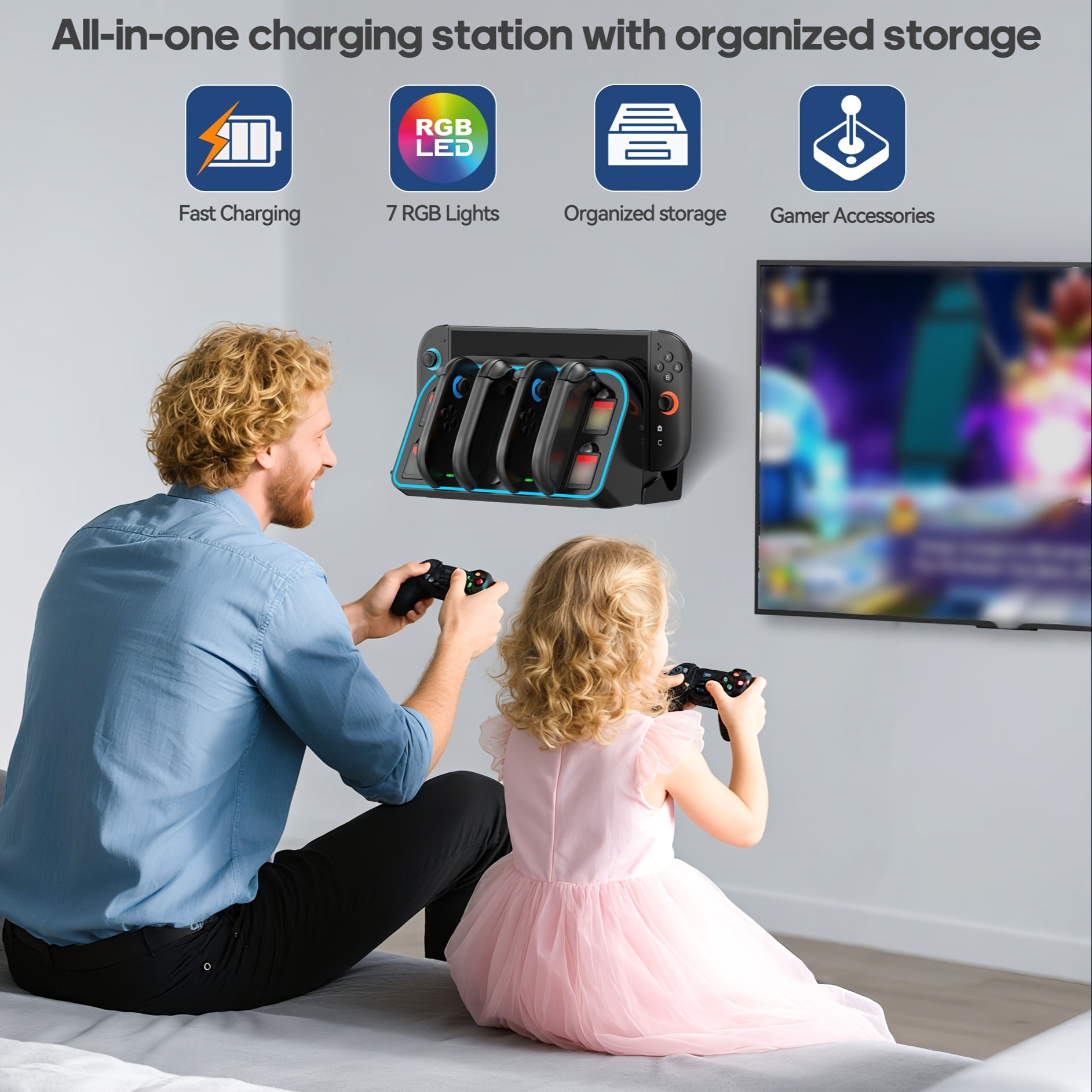 for wall bracket multi functional tv dock handle charger with rgb light 4 cartridge storage wall bracket charging indicator Product details 6