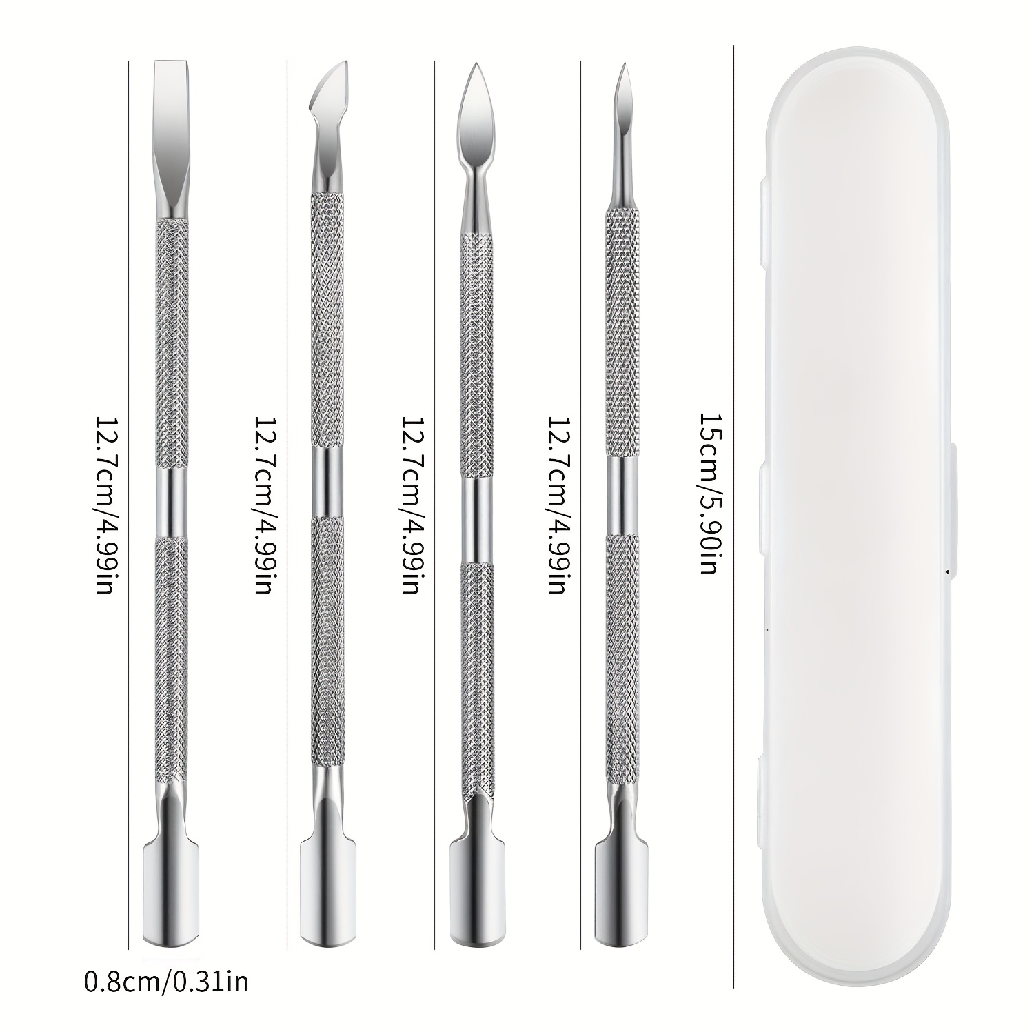 4pcs Double-ended Nail Pusher Scraper Set With Storage Box For Nail Cuticle Removal, Polish Removal, And Nail Care, Multi-functional Manicure Tool
