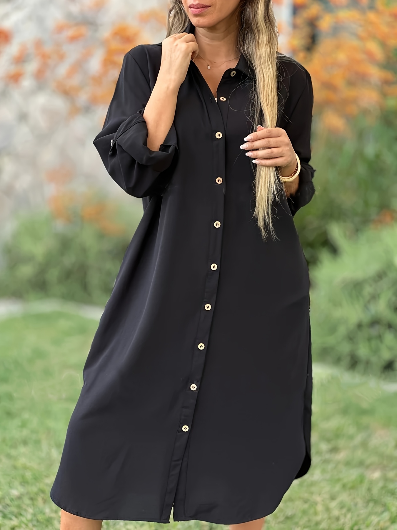 Long Sleeve Black Button Up Dress With Collar ASOS DESIGN Collared