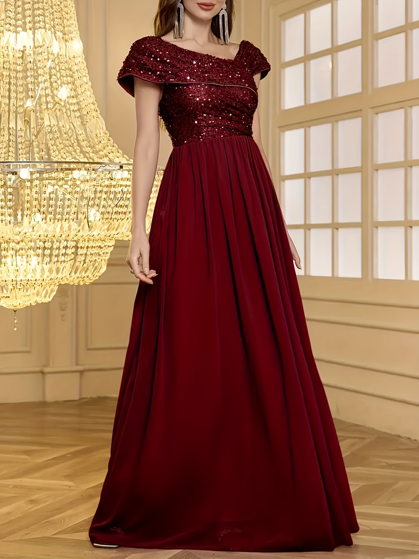 Women's * Formal evening gown - V-Neck long evening dress, Machine Washable  Party Wedding Attire for * * & Formal Events - * * Formal Dress, Gala  Dress, Sophisticated Design, Delicate Sequins, Fitted ...