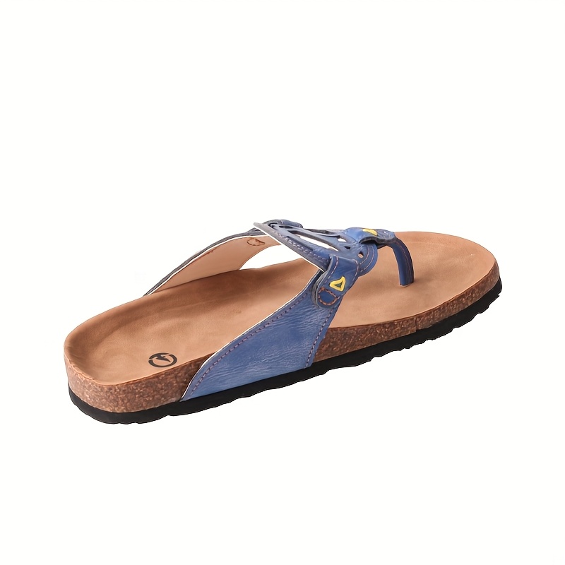   womens summer handcrafted anti slip comfortable casual hollow flip flops genuine leather upper insole eva sole split toe design beige with green stitching ladies sandals Product details 0