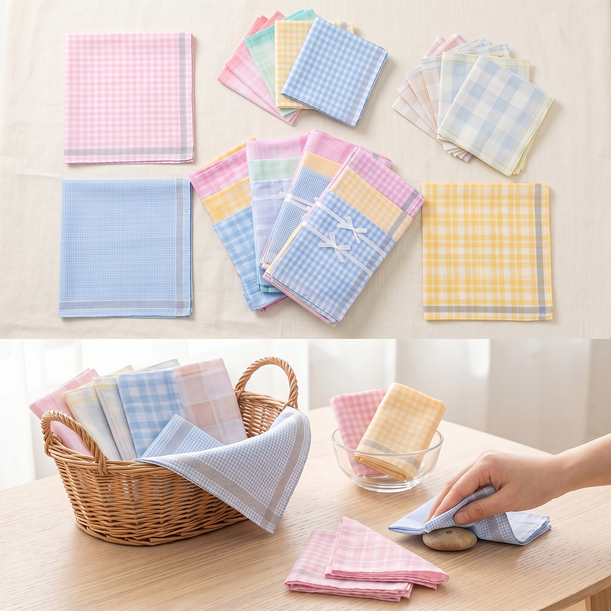TEMU 12-pack Women's Soft Handkerchiefs, Assorted Elegant Patterns And Colors, For Weddings And Parties