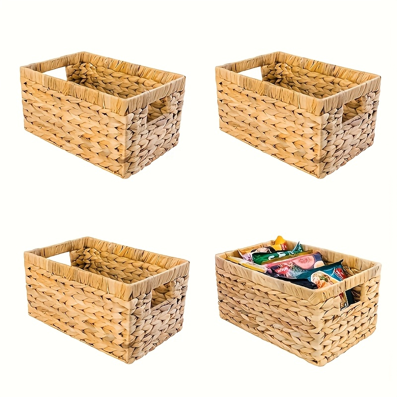 4-pack Wicker Baskets With Built-in Handles - Natural Wicker Storage Bins, Durable & Sturdy For Bathroom, Kitchen, Home Organization - No Assembly Needed, Shelf Baskets