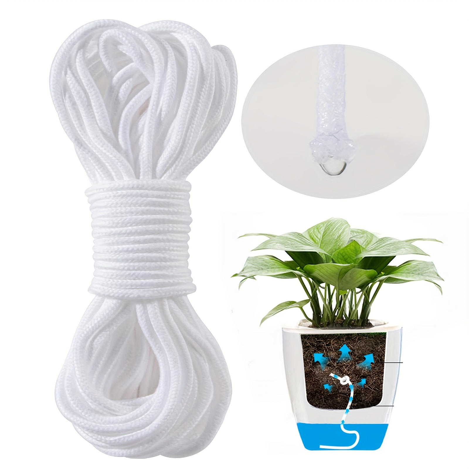 Image of 1pc Self-watering Plant Wick Rope - Cotton Twisted , Automatic Water Absorbing Cord For Potted Plants, Durable Soil For Indoor & Outdoor Gardens, White
