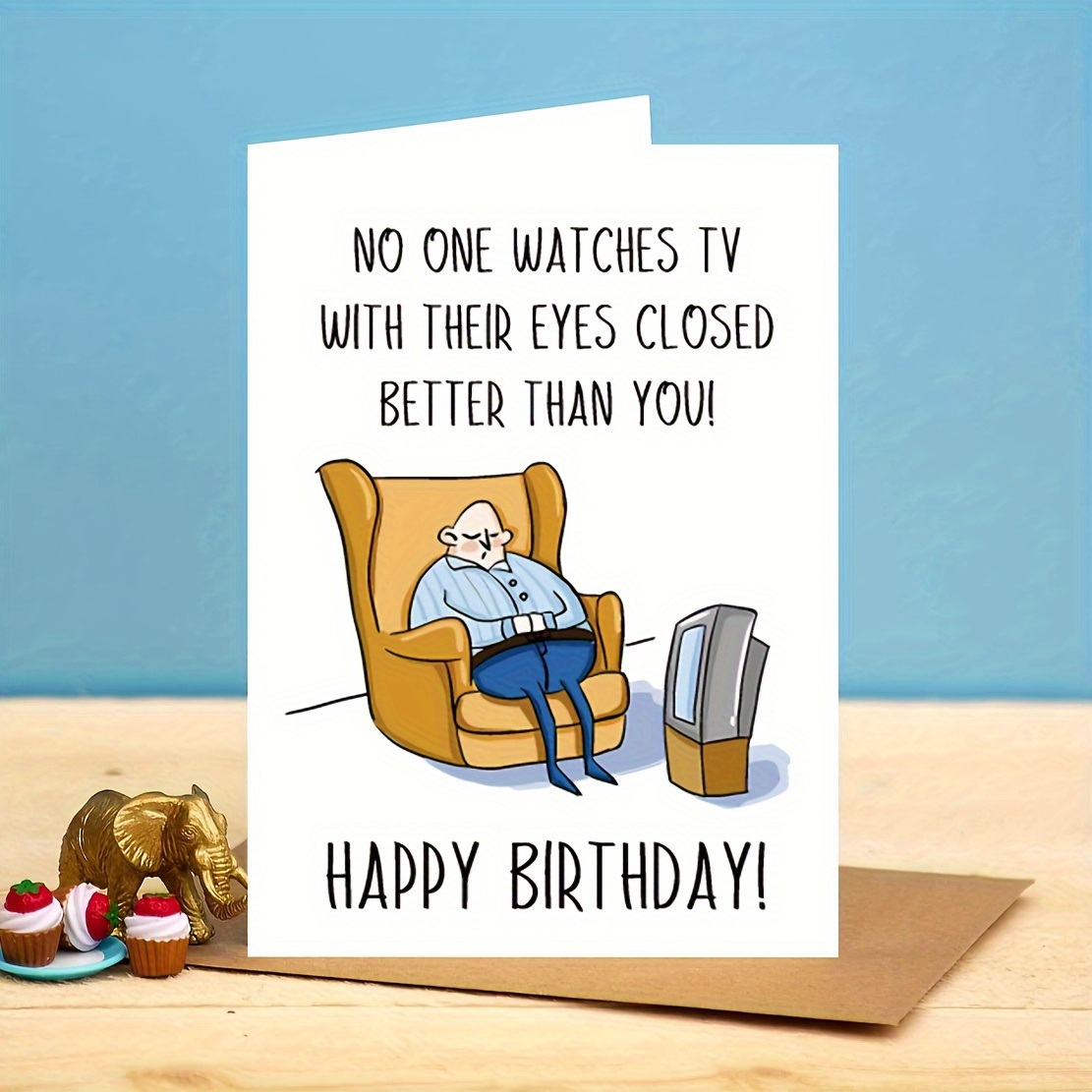 

1pc, "no 1 Watches Tv With Their Eyes Closed" Funny Birthday Card, Ideal As A Creative Gift For Friends, Family And Colleagues, Small Business Supplies, Thank You Cards Including Envelope