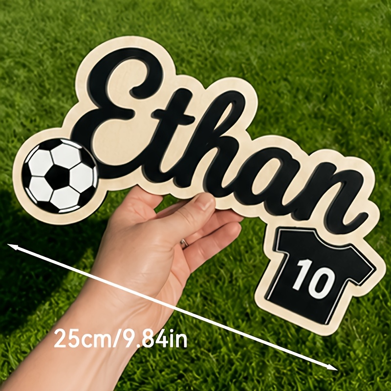 TEMU 1 pièce Plaque nominative de chambre personnalisée 25 cm/9,84 pouces, Décoration murale sur mesure en bois, Panneau nominatif de football avec
