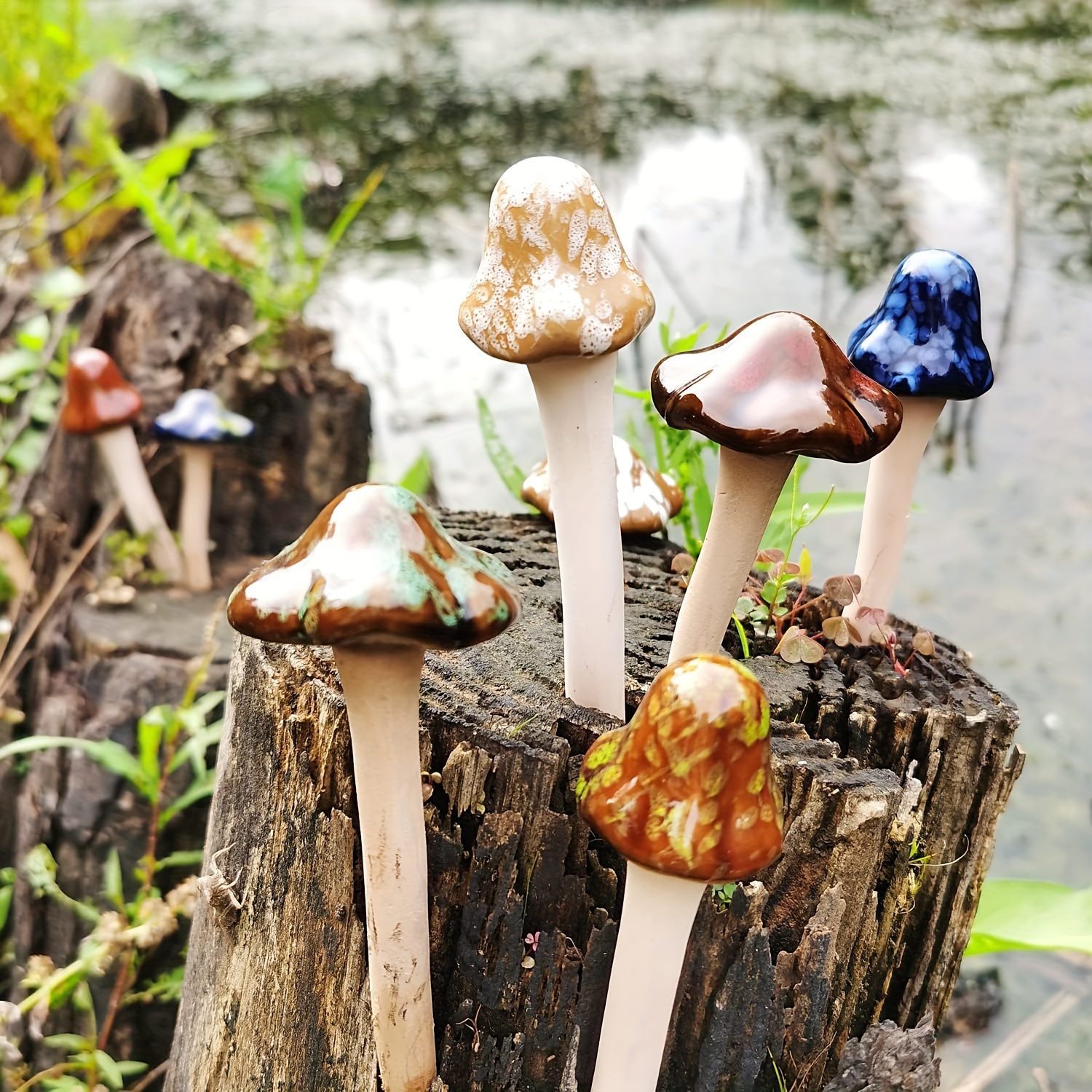 

8pcs Ceramic Mushroom Statues: Indoor/outdoor Garden Decor - Waterproof Home Accessories & Ceramic Decorations