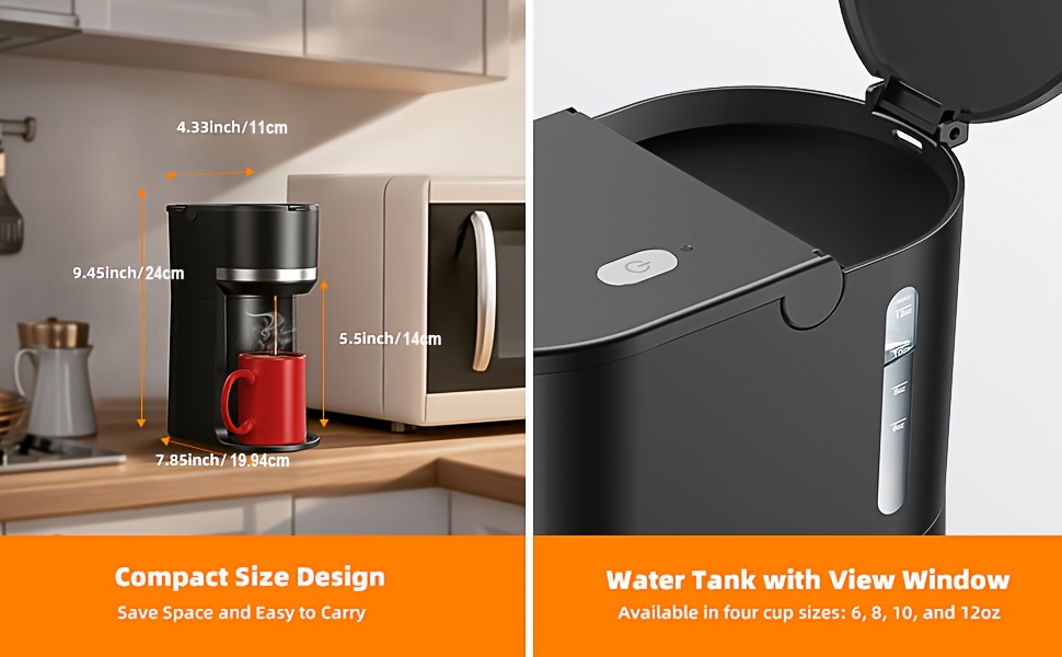 single serve coffee maker   cup pods ground coffee 6 12oz fast brew machine with auto shut off descaling alert water level window compact   for home office dorm home brewing stylish     brewing office workers details 6