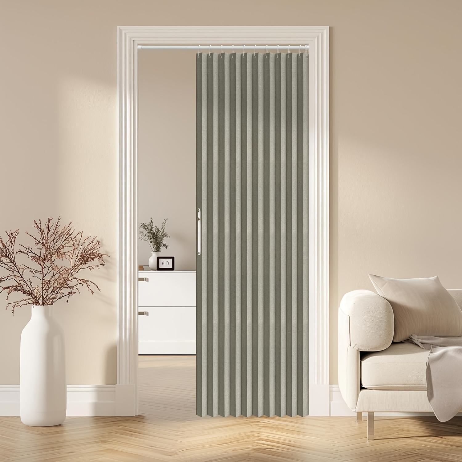 Joydeco 100% verduisteringsgordijnen, linnen, met plooiband, set van 2, 200 x 140 cm, lichtgrijs, thermogordijn, koudebescherming, ondoorzichtig, geluidsisolatie, ideaal voor woonkamer, past bij