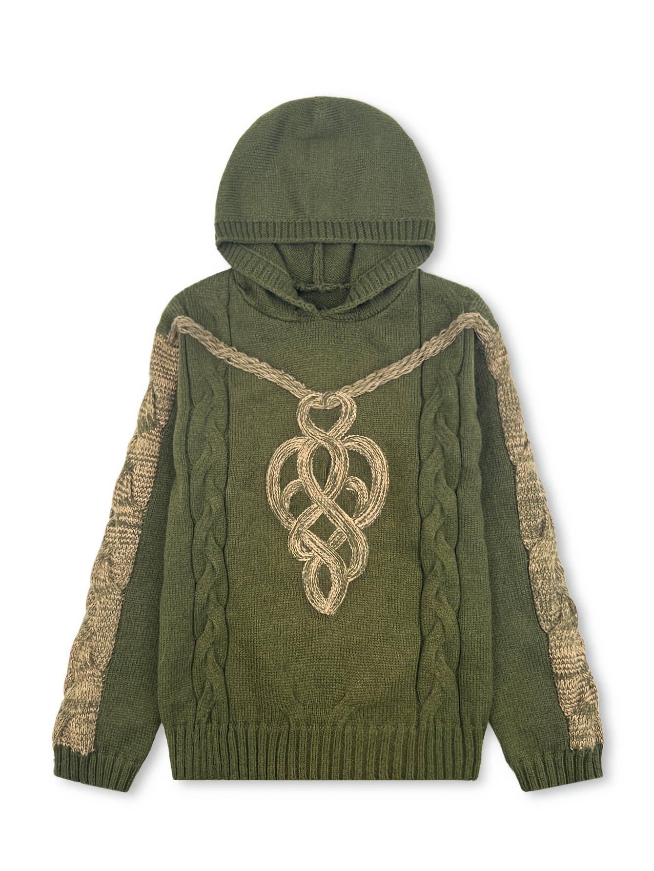 Women's Elegant Hooded Sweatshirt with Embroidered Jacquard Design