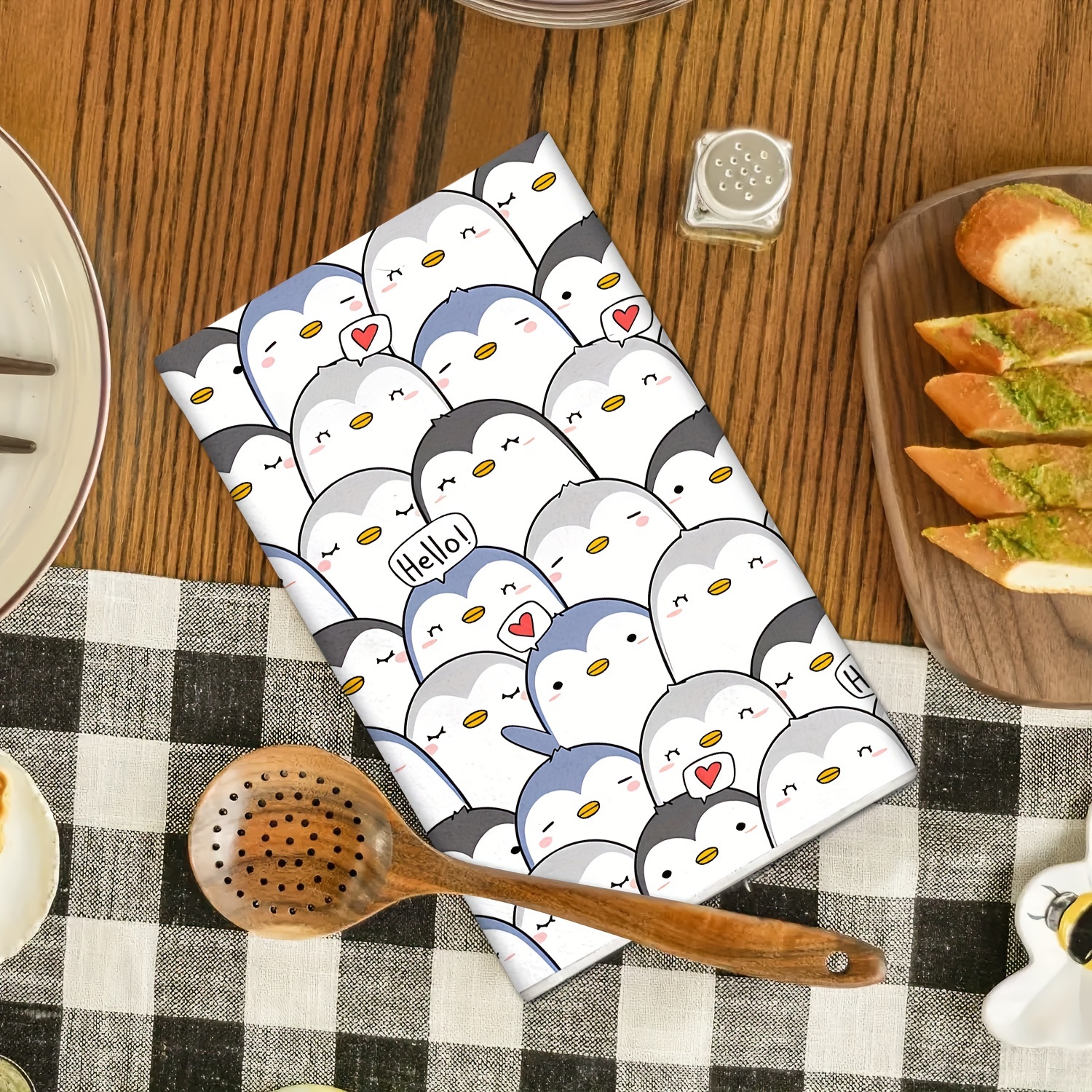 

Contemporary Animal Themed Microfiber Dish Towels - Set Of 2, Ultra Fine Knit Fabric Dish Cloths, Machine Washable Oblong Kitchen Towels With Quality Stitch, Cute Penguin Design