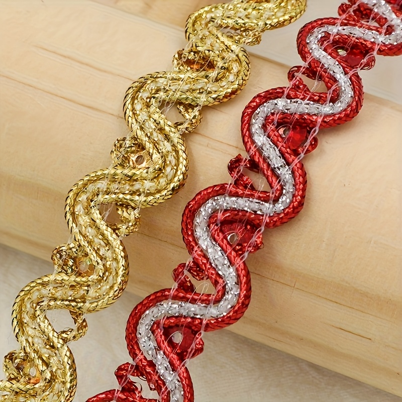 Long S-Shaped Sequin Lace with Golden Thread for Costumes