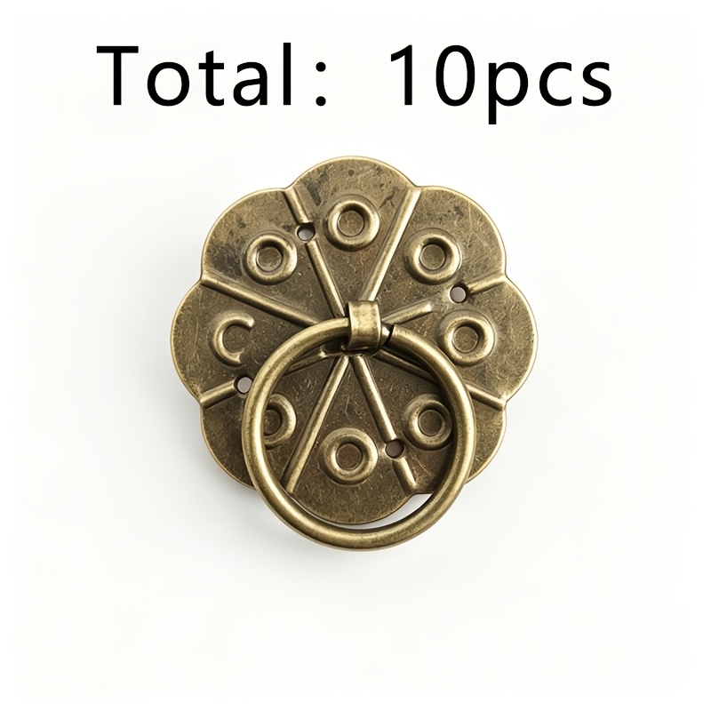 TEMU 10pcs Set Of 197 Chinese Vintage Floral Pattern Pull Handles, Bronze Petal Pull Handles, 10pcs Chinese Vintage Round Ring Pull Handles, Jewelry
