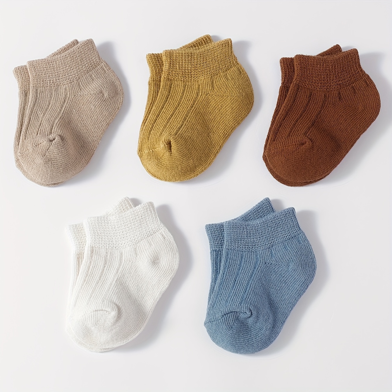 5-pair Spring/summer Baby Short Socks, Solid Color Ribbed Breathable Children's Socks, Suitable For Daily Wear