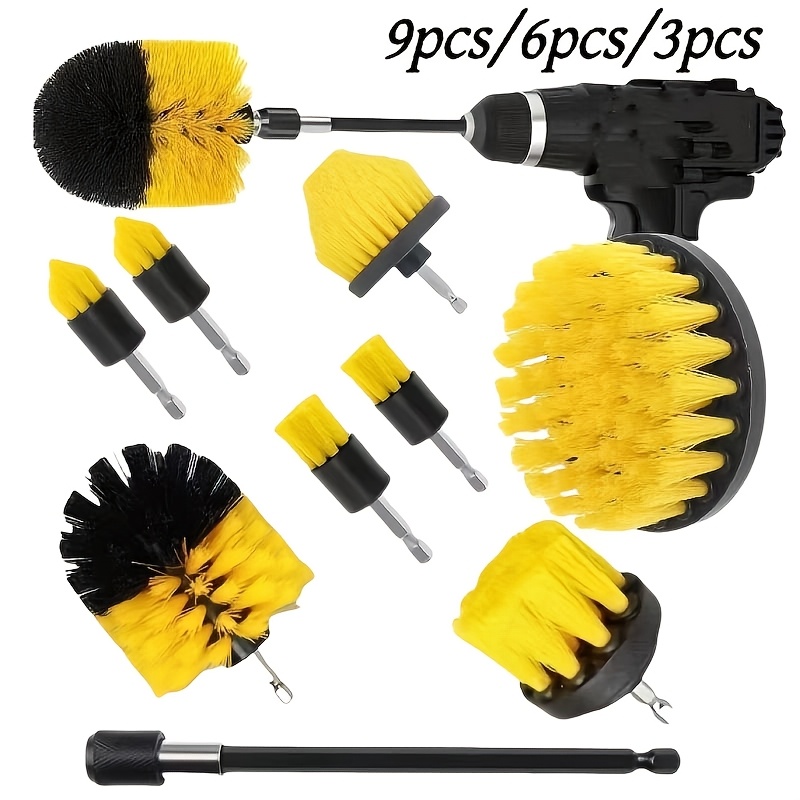 

3pcs/6pcs/9pcs - Drill Brush Attachment Set - Car Interior Detail Kit, Electric Washing Brush Extended Attachment Suitable For Bathroom, Car, Shower, Carpet, Boat, Kitchen, Floor And Tile