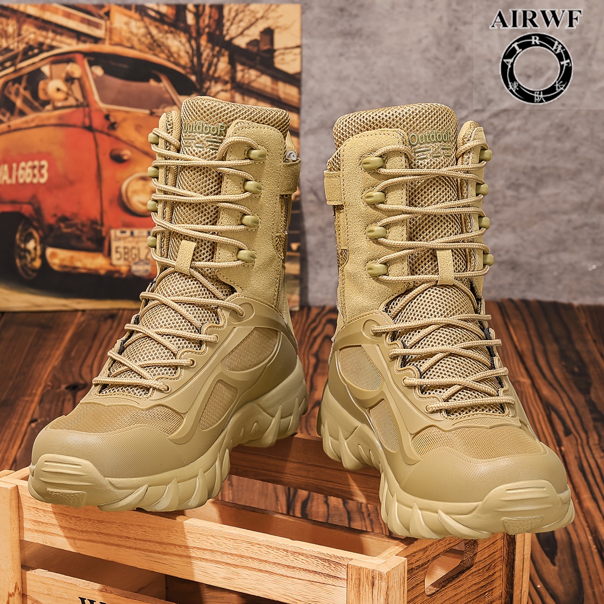 new stylish mens high top   boots suitable for hiking work hunting and year round mountaineering breathable and lightweight outdoor boots   in khaki and black sizes 39 47