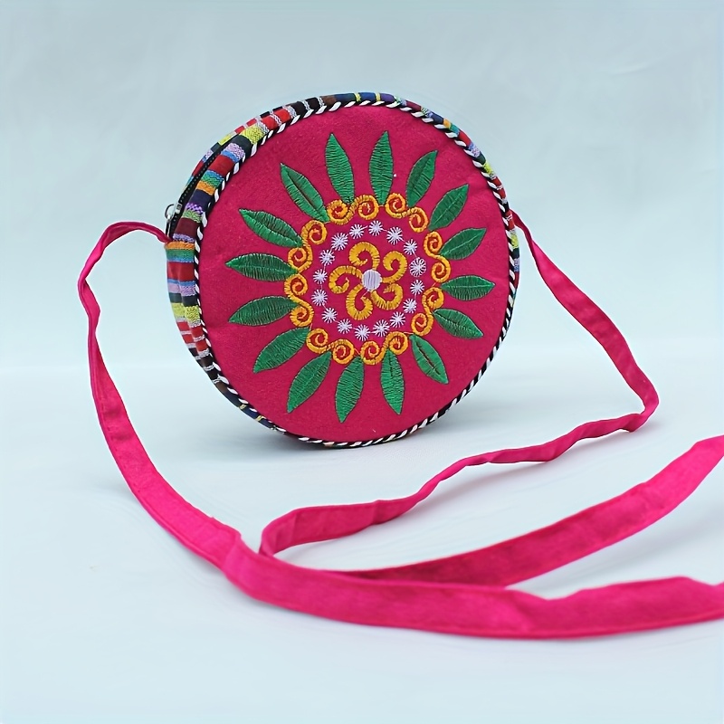 Image of Canvas Bag With Ethnic Design Featuring Sunflower Embroidery, Sunflower, And -shoulder Crossbody Style