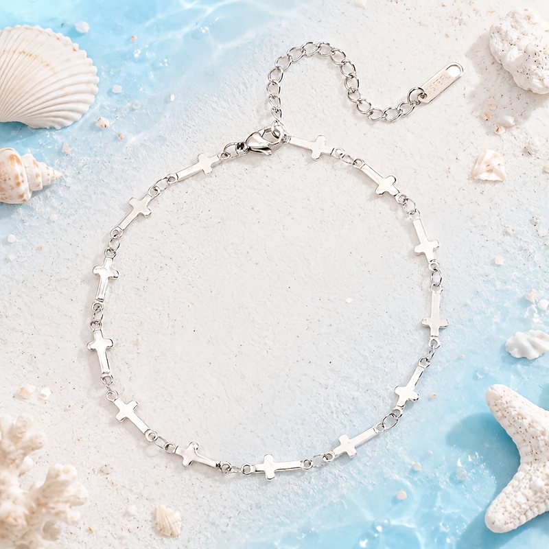 Enamel-decorated Four-leaf Clover Anklet with Stainless Steel Chain
