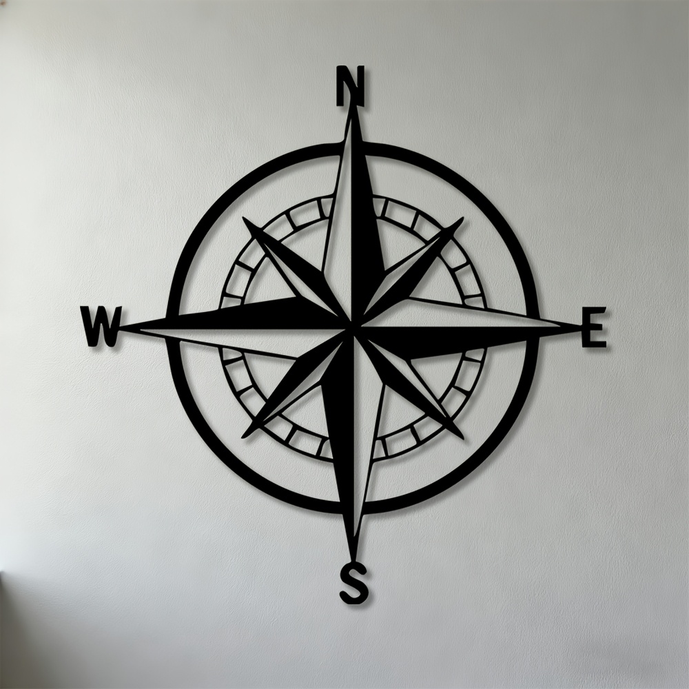 TEMU 2d Flat, 1pc, 2d Plane, Wall Sculptures, Compass Metal Wall Art, Perfect For Living Room, Bedroom, Office, And Study Room Decoration, 2d Flat