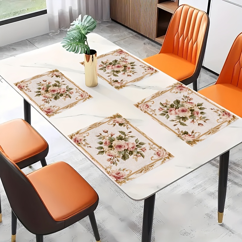 

4pcs, Placemat, 12*18 Rectangular Linen Table Mat, Embellishment Table Mat, Suitable For , Banquet, Kitchen, Dining , Café Decoration Table Mat