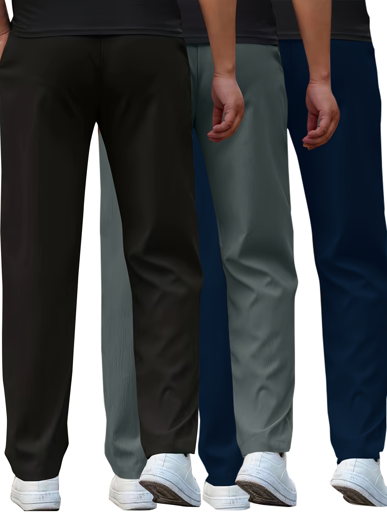 3pcs mens lightweight casual pants straight leg drawstring waist solid color black gray summer workwear machine washable details 11