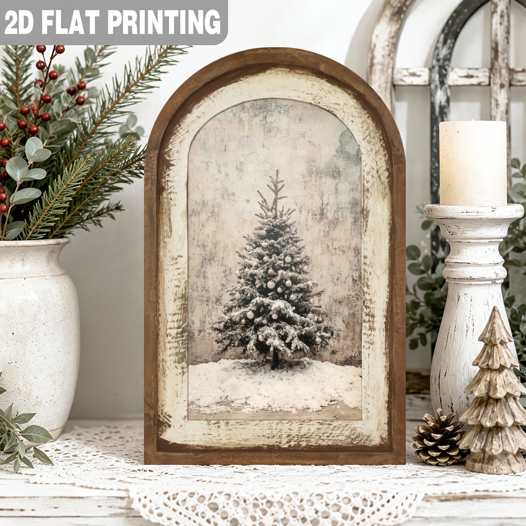 TEMU 2d Flat, 1pc, Vintage Christmas Tree Arch Wooden Sign Winter Wall Decor For Christmas, New Year, , Festive Celebrations, Home Decoration,