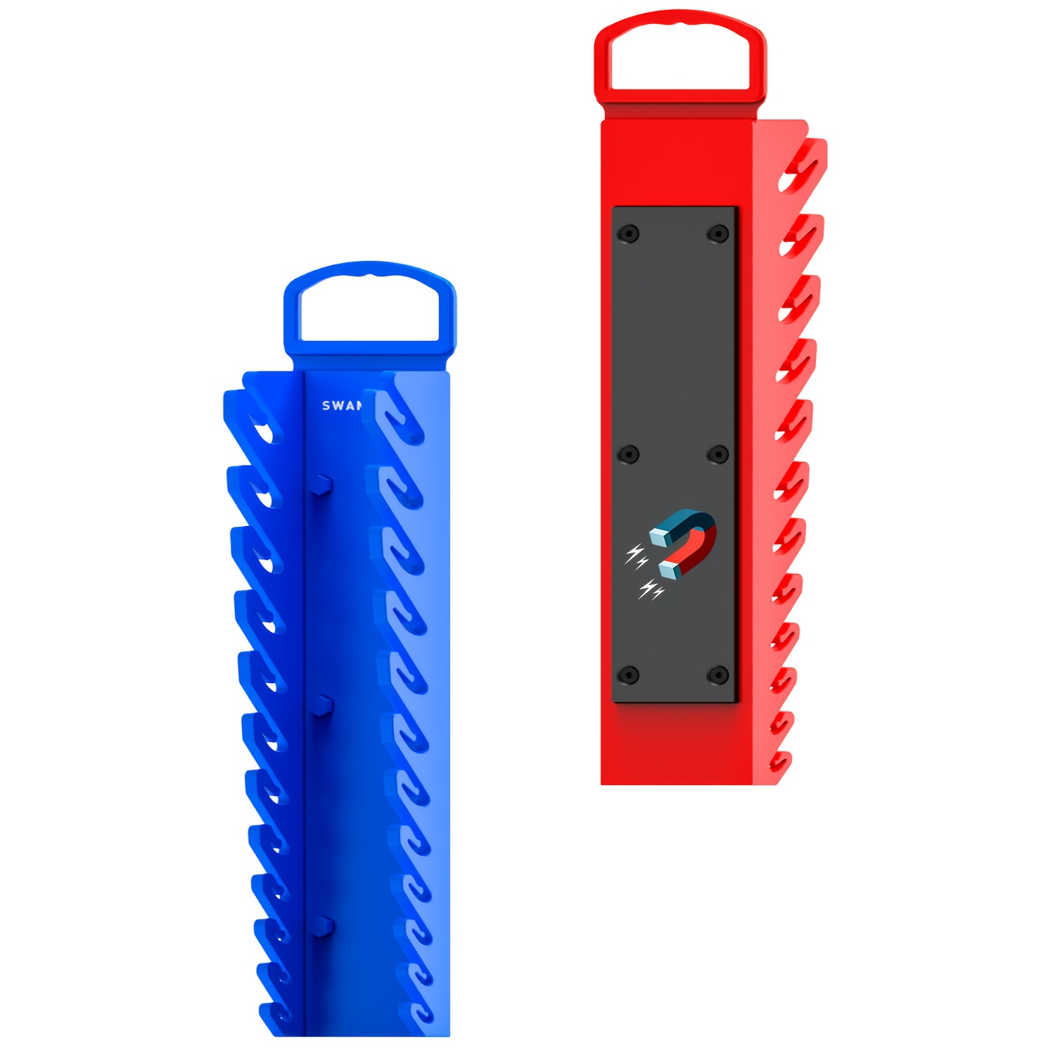 TEMU Magnetic Wrench Storage Box 2pcs, 24-slot Drawer Storage, Sae (1/4 Inch To 1-15/16 Inch), Metric (6mm To 24mm), Red And Blue