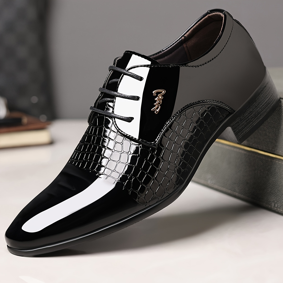 Image of Men's Formal Dress Shoes, British Men's Footwear, Lace-up Pointed Toe Loafers, Wedding Shoes, Men's Gift, Youth Formal Business Casual Shoes, Men's Black Shoes