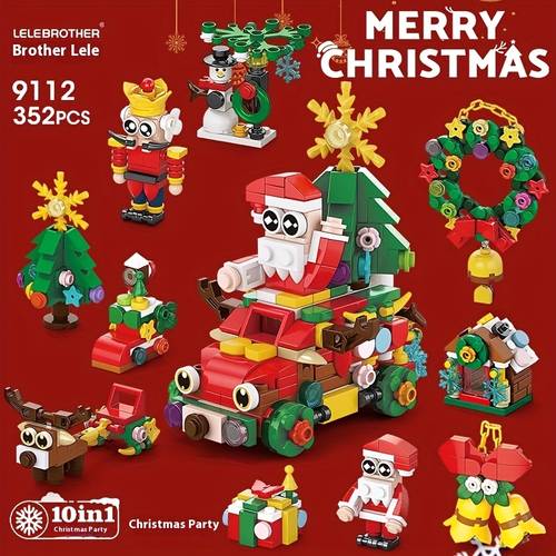 item picture 10 in 1 mini christmas series assembly block set christmas gift assembly toy christmas tree snowman santa claus series model assembly holiday birthday gift halloween thanksgiving gift desktop ornament
