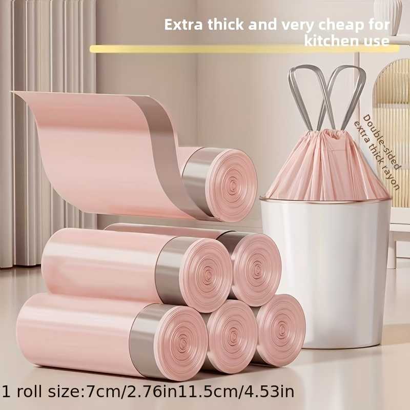 4pcs 8pcs 400pcs 800pcs of extra thick pink drawstring trash bags puncture resistant plastic garbage bags suitable for kitchen bedroom living room bathroom versatile disposable household items a practical and attractive trash bag details 2