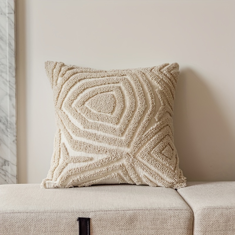 1pc, Bohemian Morocco Easy Modern Geometric Ring Pile Pillow Case, Chenille Plush Soft And Comfortable Ethnic Style Pillow Case, Suitable for Home Sofa Terrace Furniture Bench Sofa Porch Decoration, No Pillow Core