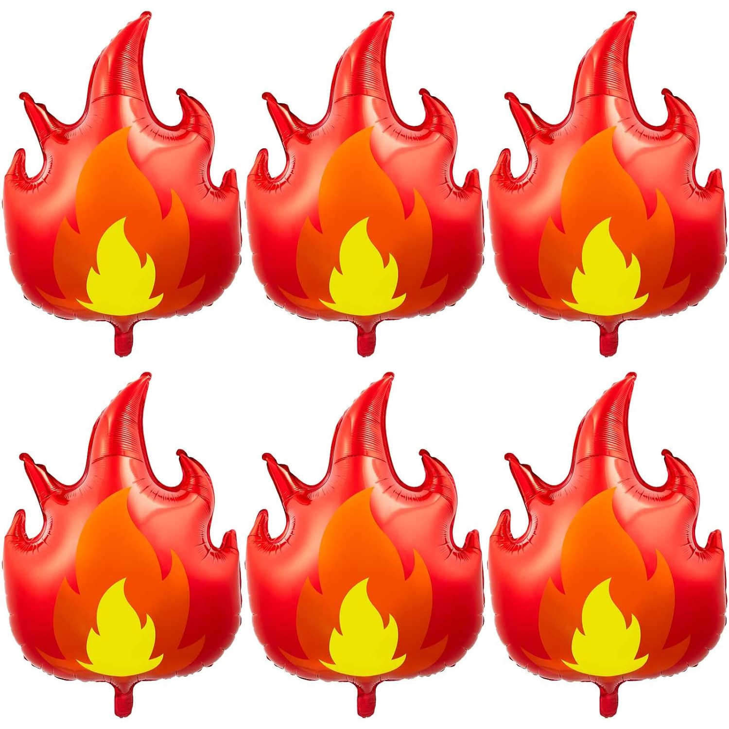 6 Fire Truck Birthday Party Supplies 32 Inch Fire Flame Balloon Large Firefighter Aluminum Foil Decorative Curved Foil Party Gift Firefighter Theme Balloon, Yellow Red, Photography Prop/check In Photo