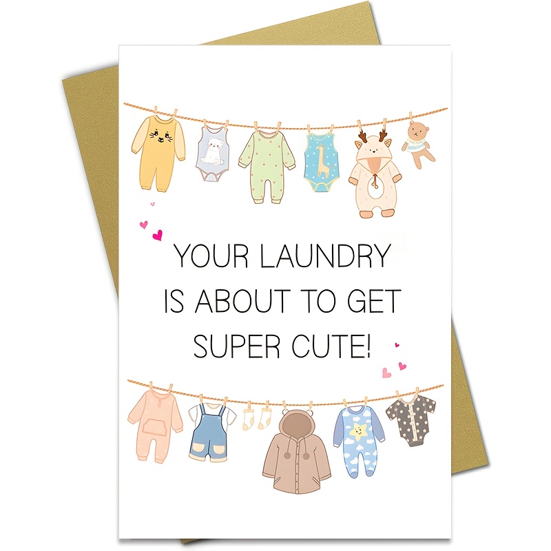 TEMU 1pc Baby Shower Card, New Baby Congratulations Gift For New Parents, Cute Laundry To Get Cute Card, Gender Reveal Pregnancy Card