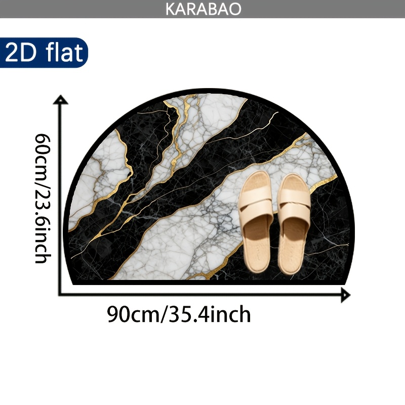 TEMU 1pc Black And Pattern Semicircular Doormat, Bohemian, Style, Outdoor Courtyard Entrance, Non-slip Retro Foot Pad, Soft Flannel Material,