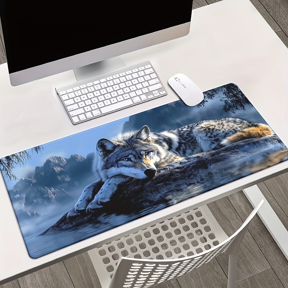 Large Wolf by the River Gaming Mouse Pad - Non-Slip Rubber Base, Realistic Wolf & River Landscape Desk Mat, Soft Fabric Surface for PC, Office, Laptop - Ideal for Gamers & Professionals - Durable Workspace Decoration, Office Workspace, Natureinspired Design, Highquality Print, Pc Enthusiasts, Wolf/large Wolf Desk Mat, Mouse/gamer Pad For Mouse, Wolf Mouse Desk, Lion Mouse Pad, Topographic Mouse Pad With Design, Boar Rubber, Mousepad, Desk Mat, Gaming Mouse Pad, Mouse Pad For Desk