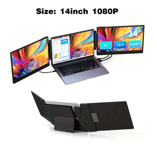 laptop screen monitor extender 14 12 1080p fhd triple dual portable monitor stand dual speakers fit for 13 16 1 laptop plug and play compatible with windows chrome
